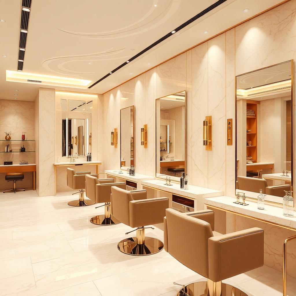 Elegant beauty salon interior with gold accents