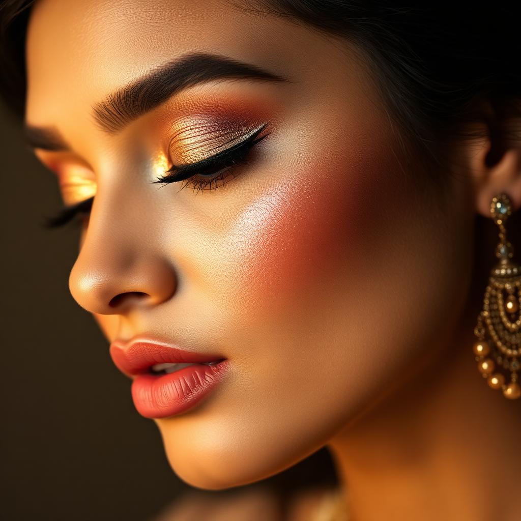 Close-up of glamorous gold party makeup